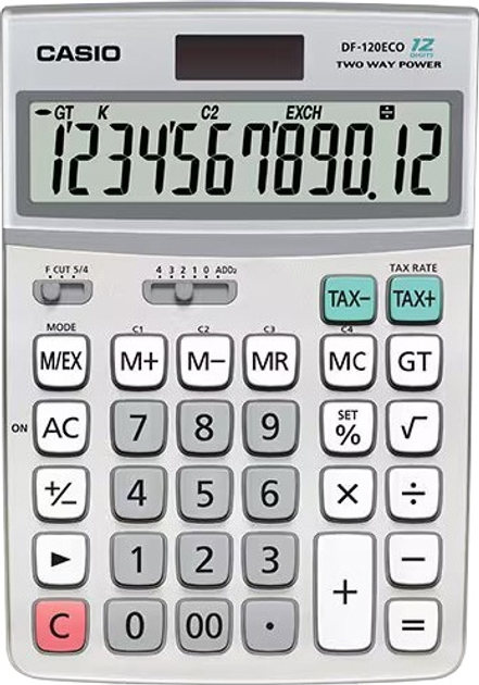 Kalkulator biurkowy Casio 12 cyfr Grey (DF-120ECO-W-EP) - obraz 1