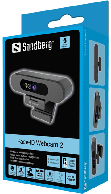 Kamera internetowa Sandberg Face-ID 2 HD 1080p Windows Hello USB-C / USB 2.0 (5705730134401) - obraz 7