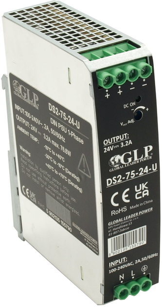 Блок живлення на DIN-рейку GLP IP20, 75.6 Вт, 12 В, 6.3 A (DS2-75-12-U) (5902135155783) - зображення 1