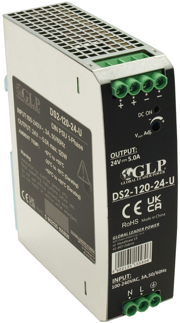 Блок живлення на DIN-рейку GLP IP20, 120 Вт, 24 В, 5 A (DS2-120-24-U) (5902135155806) - зображення 1