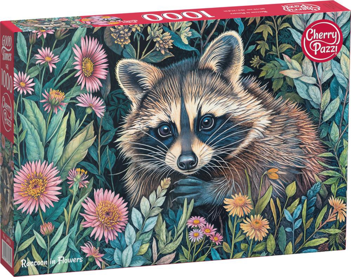 Puzzle CherryPazzi Raccoon in flowers 1000 elementów 30851 (5903728730851) - obraz 1