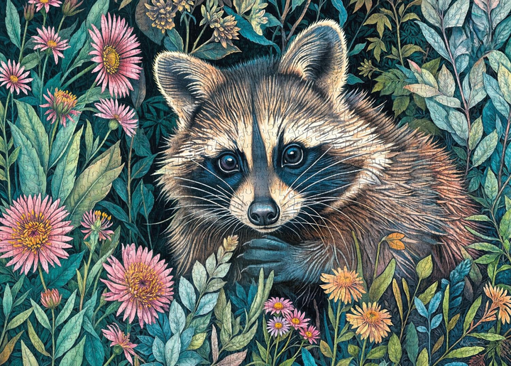 Puzzle CherryPazzi Raccoon in flowers 1000 elementów 30851 (5903728730851) - obraz 3