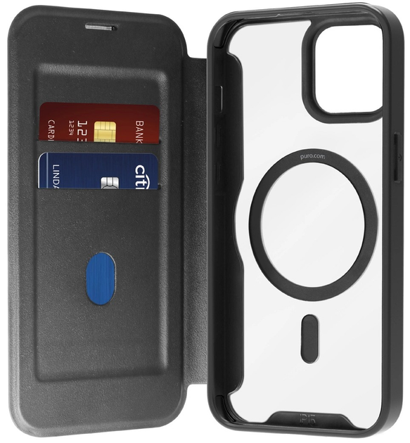 Чохол-книжка Puro Book Mag MagSafe з кишенею для карт для Apple iPhone 16 Black (8018417485138) - зображення 1