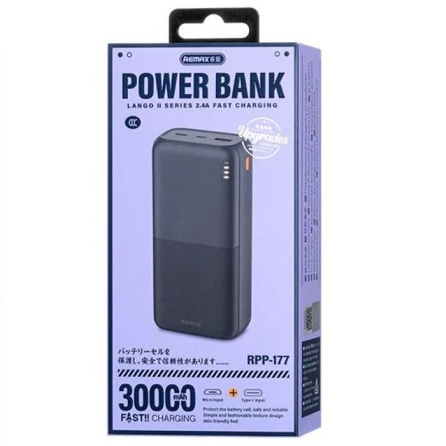Павербанк Remax RPP-177 30000 mAh 2.4А USB/Type-C Портативний зовнішній акумулятор Power Bank Black - зображення 3