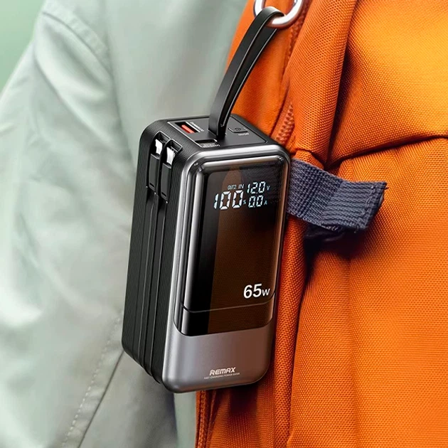 Павербанк для макбука/ноутбука Remax RPP-59 20000 mAh 65W USB/Type-C с быстрой зарядкой и встроенными кабелями Type-C/Lightning PD65W+QC60W Black - изображение 4