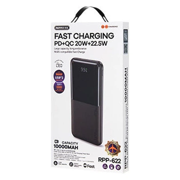 Павербанк Remax RPP-623 20000 mAh 22.5W 2USB/1Type-C Портативный внешний аккумулятор PowerBank с быстрой зарядкой Black - изображение 11