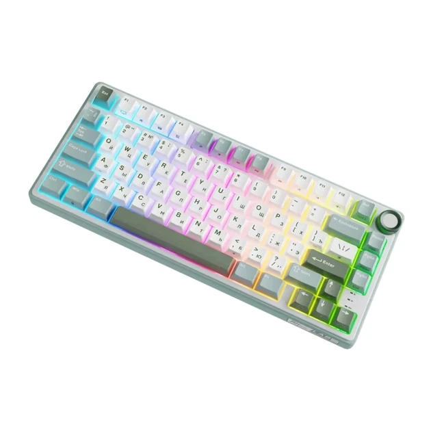 Игровая проводная клавиатура Royal Kludge RK R75 75% RGB USB Green and White - изображение 4