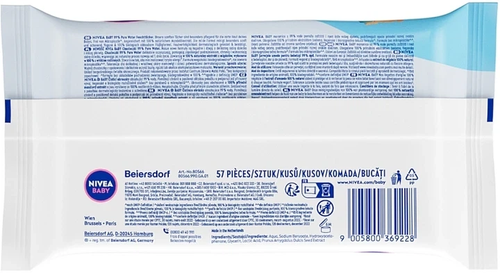 Влажные салфетки Nivea Baby 99% Pure Water 57 шт - изображение 2