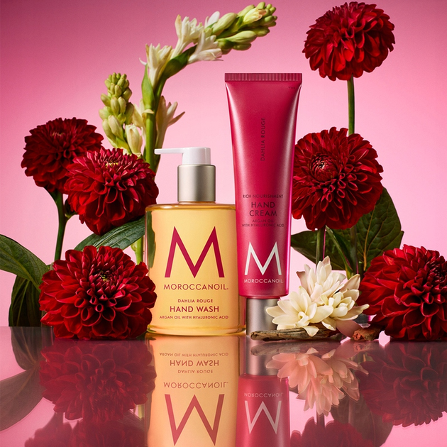 Набір для догляду за руками Moroccanoil Dahlia Rouge Рідке мило для рук 360 мл + Крем для рук 100 мл (7290116974781) - зображення 5