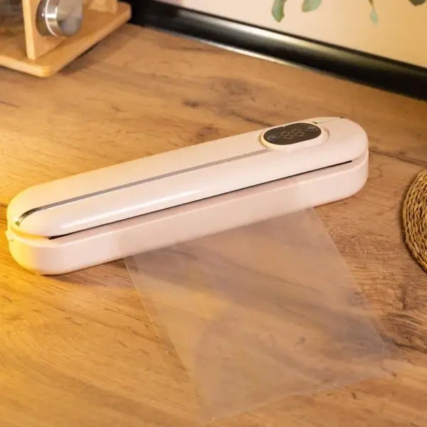 Вакууматор для продуктов Vacuum Sealer кухонный вакуумный упаковщик для дома для мяса для рыбы вакууматор профессиональный 300 Вт + 10 пакетов в комплекте Розовый - изображение 3