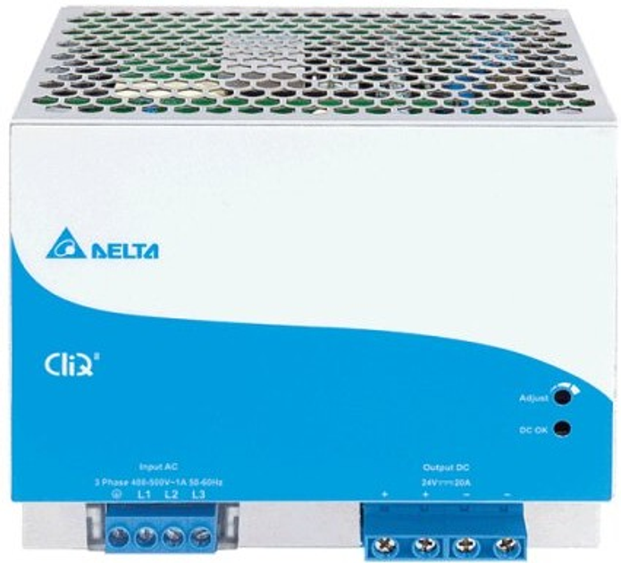 Zasilacz na szynę DIN Delta 480W, 24V, 20A wejście 3-fazowe (DRP024V480W3BN) (5901885208138) - obraz 1