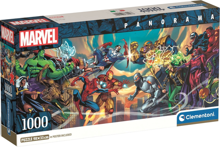 Puzzle Clementoni Marvel Panorama Heroes vs.Villains 1000 elementów 37056 (8005125370566) - obraz 1