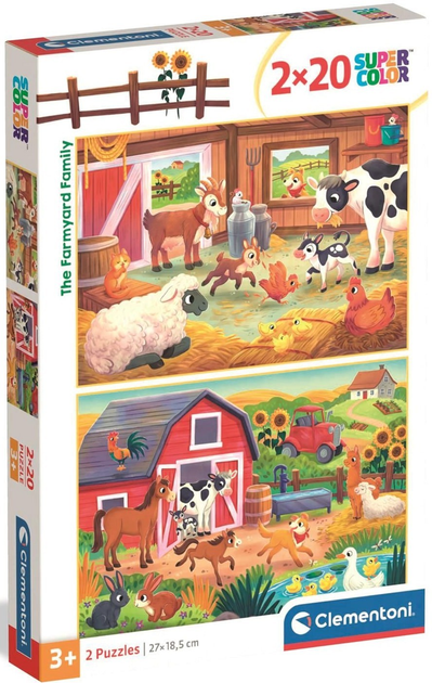 Puzzle Clementoni Super Kolor The Farmyard Family 2 x 20 elementów 24818 (8005125248186) - obraz 1