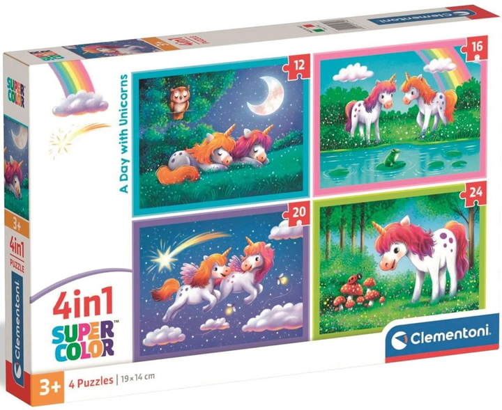Puzzle Clementoni Super Kolor A Day with Unicorns 4 in 1 21740 (8005125217403) - obraz 1