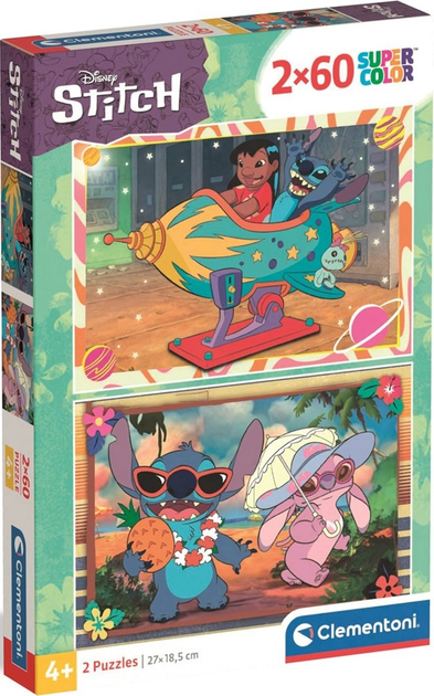 Puzzle Clementoni Super Kolor Disney Stitch 2 x 60 elementów 24822 (8005125248223) - obraz 1