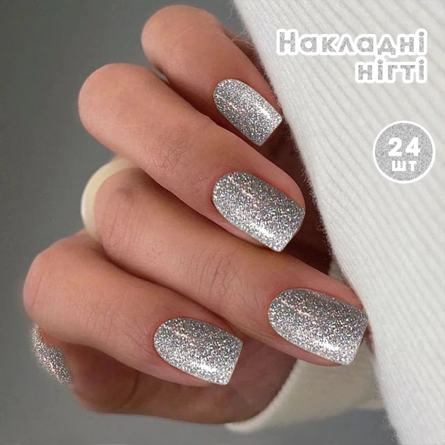 Накладні нігті 24 шт. світловідбиваючі + клейові стики для нігтів, квадрат для манікюру - (01841) - Фото 1 Накладні нігті 24 шт. світловідбиваючі + клейові стики для нігтів, квадрат для манікюру - (01841) - зображення 1