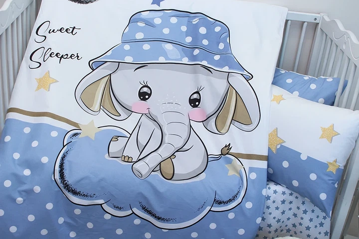 Комплект постельного белья в кроватку Tag Tekstil Sweet sleeper blue для новорожденных Слонёнок (голубой) - изображение 3