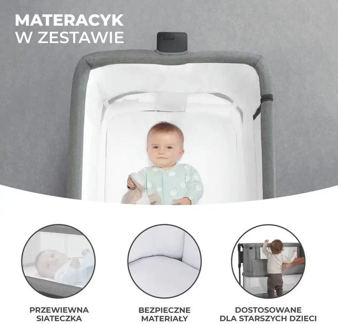 Приставне ліжечко-люлька KinderKraft Neste Grow Light Grey Full Wood (KCNEGR00LGR000W) - зображення 7