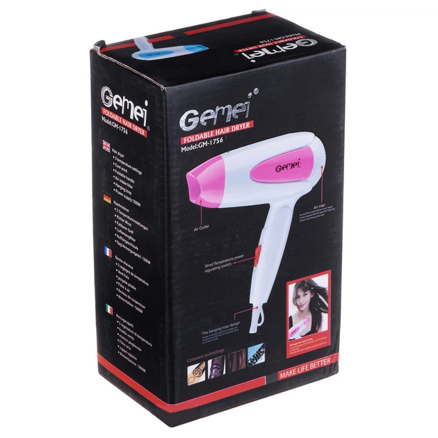 Фен дорожный со складной ручкой GM 1756 1200 Вт розовый - изображение 4