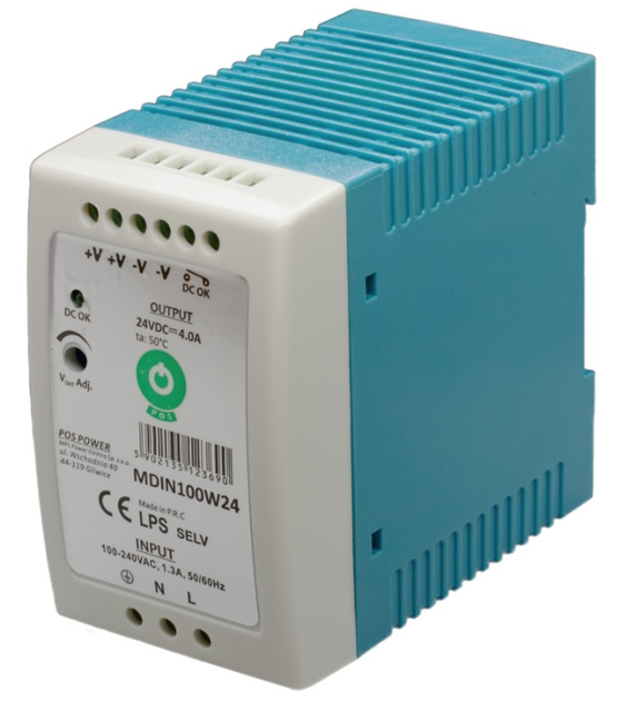 Трансформатор для ламп POS DIN Rail PSU Slim 24V/4A (MDIN100W24) - зображення 1