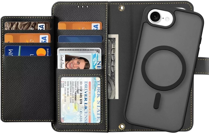 Etui z klapką DUX Ducis Lawa na Apple iPhone 16e z odlaczanym portfelem magnetycznym Black (6971824158687) - obraz 1