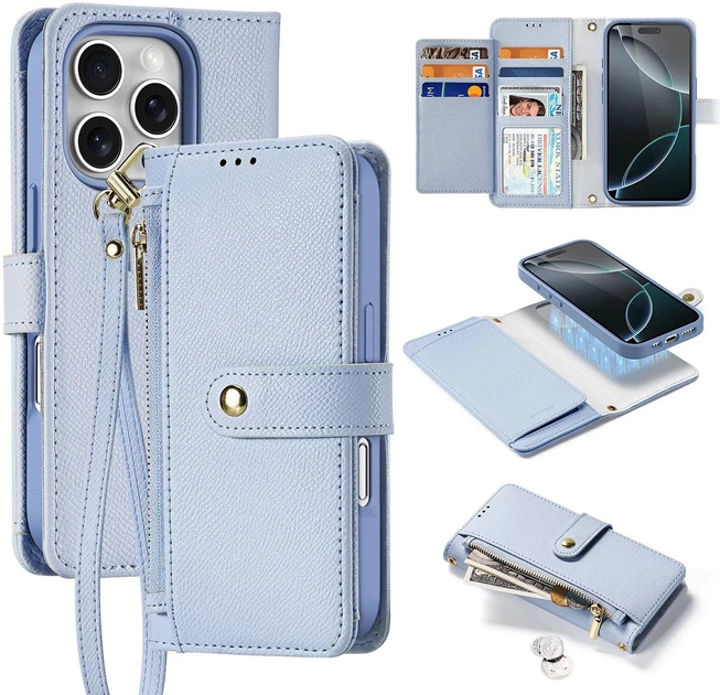 Etui z klapką DUX Ducis Lawa na Apple iPhone 16 Pro z odlaczanym portfelem magnetycznym Light Blue (6934913004982) - obraz 2