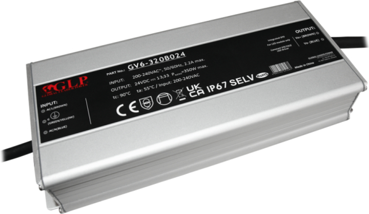 Блок живлення GLP metal case, rectangular PSU 320Вт: 24В/13,33A, CВ, GВ6-320B024 (5902135156698) - зображення 1