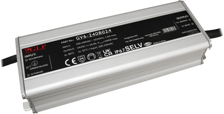 Блок живлення GLP metal case, rectangular PSU 240Вт: 24В/10A, CВ, GВ6-240B024 (5902135151570) - зображення 1