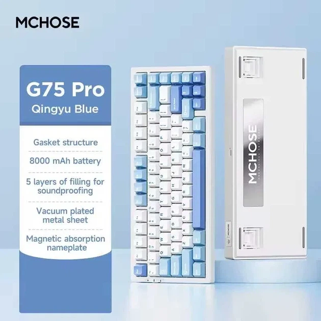 Клавиатура беспроводная MCHOSE G75 Pro 2.4G Wireless BT Blue and White - Фото 3 Клавиатура беспроводная MCHOSE G75 Pro 2.4G Wireless BT Blue and White - изображение 3
