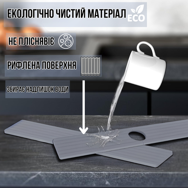 Килимок-накладка для змішувача на раковину кам'яний діатомітовий 60х10 см темно-сірий (JDT-0847589) - зображення 3