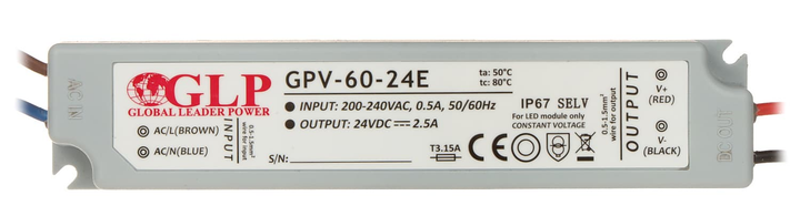Блок живлення GLP LED 24V/2.5A CV GPV-60-24E (5902135131848) - зображення 1