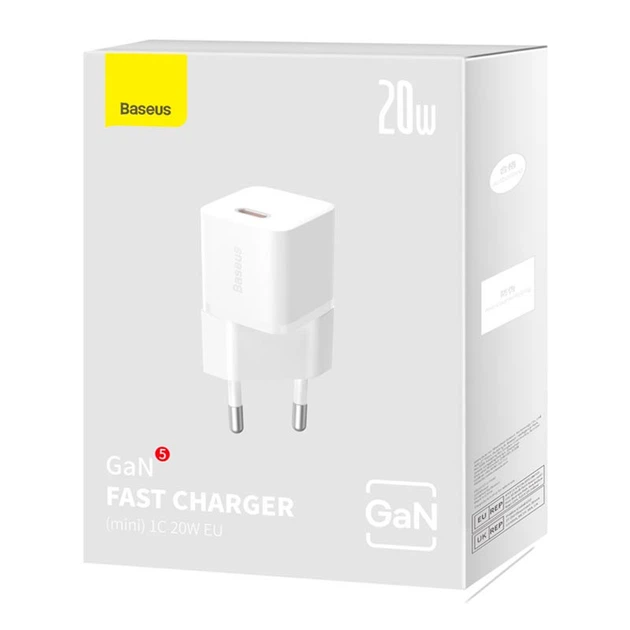 Адаптер мережевий Baseus GaN5 Fast Charger (mini) |1Type-C, 20W/3A, PD/QC| White - Фото 13 Адаптер мережевий Baseus GaN5 Fast Charger (mini) |1Type-C, 20W/3A, PD/QC| White - зображення 13