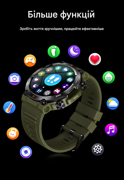 Мужские смарт часы UWatch для военных Хаки - Фото 5 Мужские смарт часы UWatch для военных Хаки - изображение 5