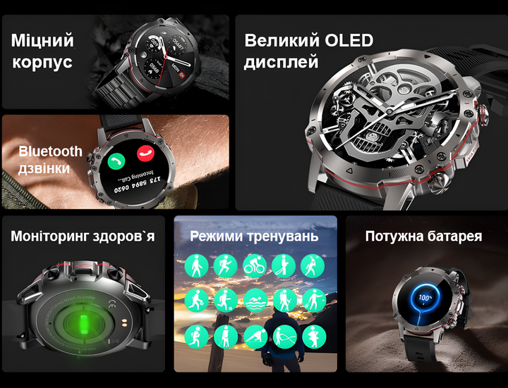 Чоловічий смарт годинник UWatch круглі водонепроникні Сріблястий - зображення 7