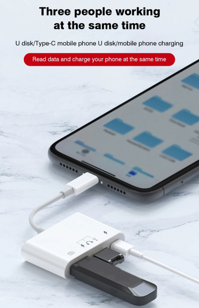 OTG переходник адаптер iOS iPhone iPad c USB флешка SSD Диск микрофон Lightning Type-C айфон Белый - Фото 6 OTG переходник адаптер iOS iPhone iPad c USB флешка SSD Диск микрофон Lightning Type-C айфон Белый - изображение 6