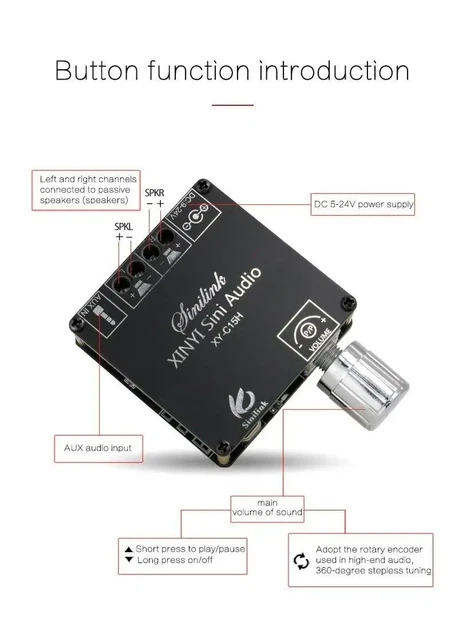 Аудио усилитель XY-C15H, 20 Вт + 20 Вт, Bluetooth, с крышкой - изображение 4