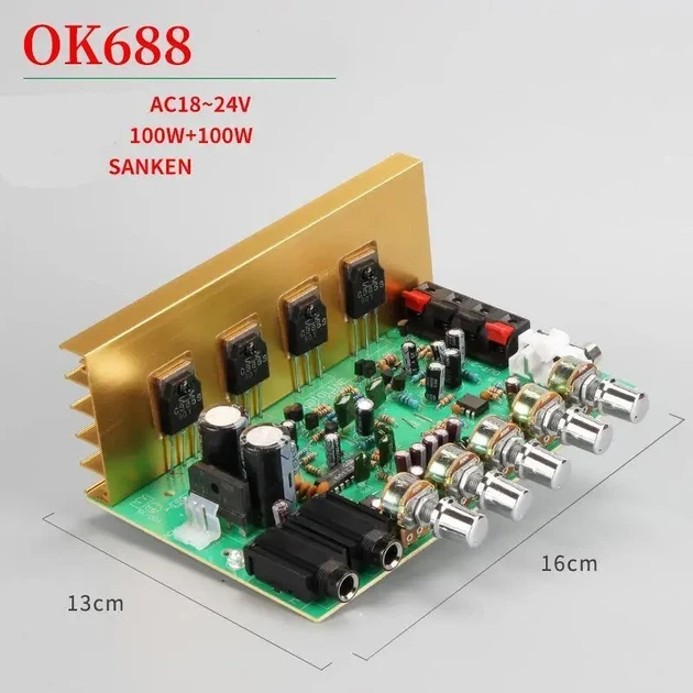 Аудіопідсилювач OK688 2х100Вт AC18-24В, з входом для мікрофона та реверберацією SANKEN C3853 - Фото 2 Аудіопідсилювач OK688 2х100Вт AC18-24В, з входом для мікрофона та реверберацією SANKEN C3853 - зображення 2