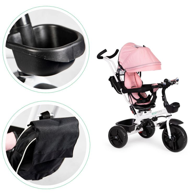 Триколісний велосипед EcoToys з поворотним сидінням 360°JM-322 Рожевий (5903769974221) (955555911835823) - Уцінка - зображення 7