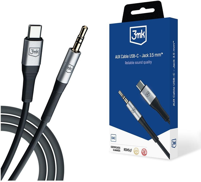 Кабель 3MK AUX USB-C - Jack 3.5 mm 1 m Black (5903108528788) - зображення 10