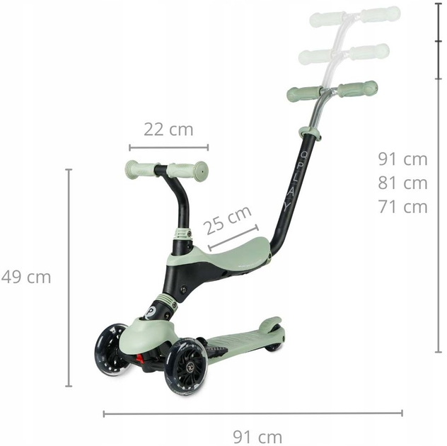Дитячий самокат Qplay Sema Pro 3 в 1 Green (5061047481240) - зображення 8