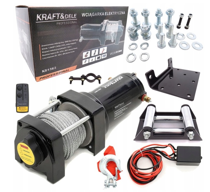 Лебідка електрична Kraft&Dele KD1562 потужністю 1 кВт вантажність 1361 кг акумулятор 12 В з бездротовим пультом для майстерень гаражів - зображення 2