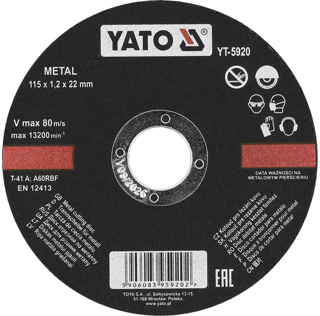Tarcze do cięcia metalu YATO 115 x 1.2 mm YT-5920 (5906083959202) - obraz 1