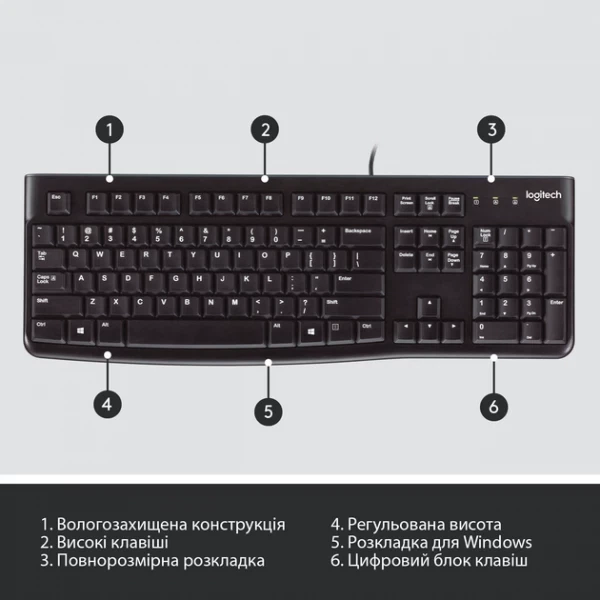 Клавіатура Logitech k120 (920-002643) Black, usb, стандартна, українська розкладка - зображення 6