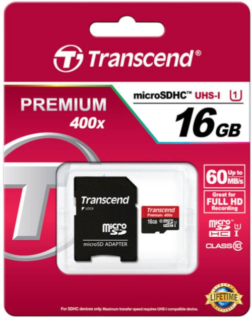 Karta pamięci Transcend MicroSDHC UHS-I 16 GB Class 10 + SD-adapter (TS16GUSDU1) - obraz 2