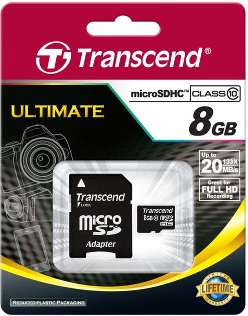 Karta pamięci Transcend MicroSDHC 8GB Class 10 + adapter (TS8GUSDHC10) - obraz 2