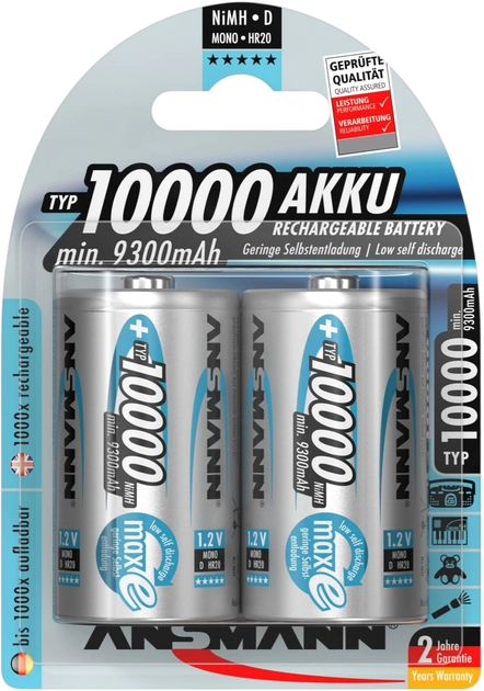 Акумулятор універсальний Ansmann Ni-MH D 10000 мА·год 2 шт (5030642) - зображення 1