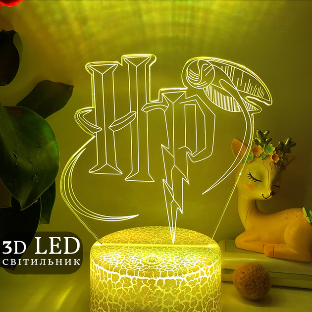 Светильник Harry Potter 3D ночник с изображением снитча 16 цветов подсветки от USB и батареек с таймером и пультом - изображение 2
