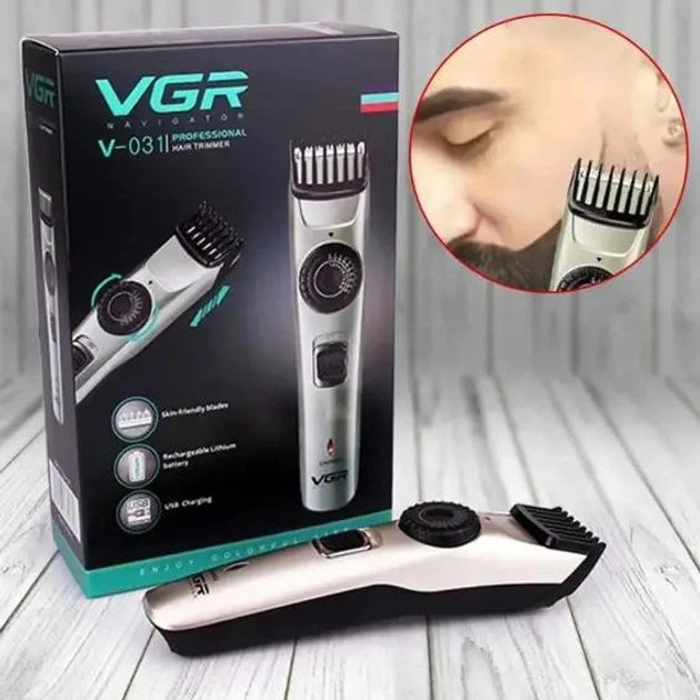 Акумуляторна машинка тример для стрижки VGR V-031 USB CHARGE – професійна бездротова модель з 2 насадками - изображение 5
