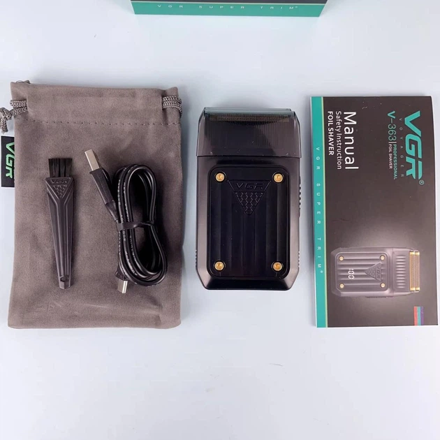 Акумуляторна електробритва для гоління бороди та вусів з USB VGR V-363 Pro Чорний + Щіточка для чищення - изображение 8