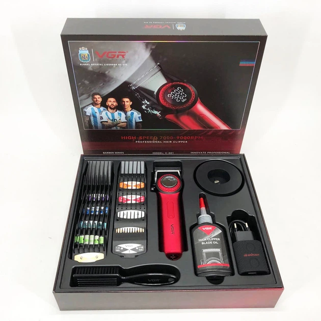 Професійна машинка для стрижки волосся VGR V-001 RED з дисплеєм 9000 об та 10 насадками (1,5-24 мм) - изображение 8